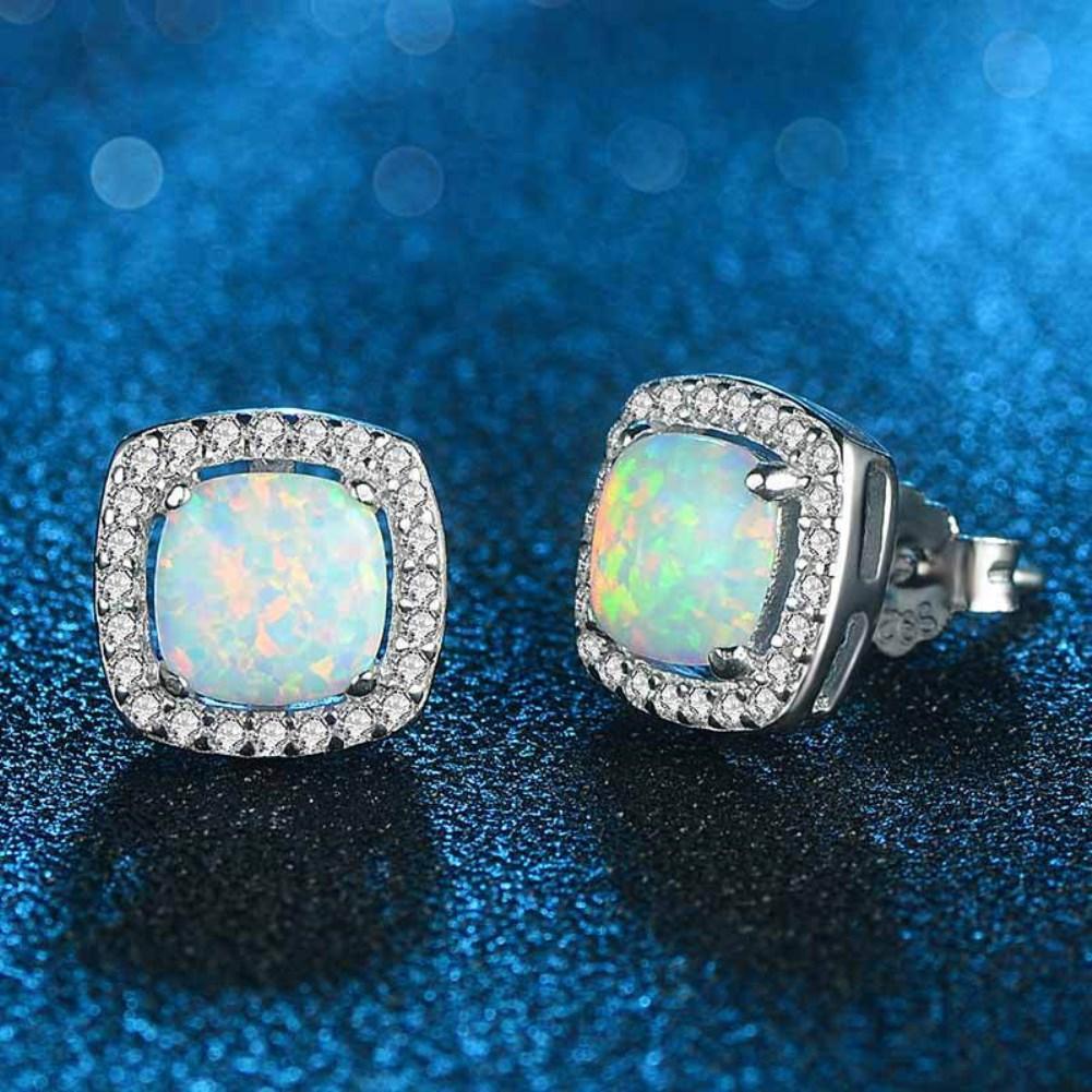 Sterling Silver Earrings Opal Halo Earring
