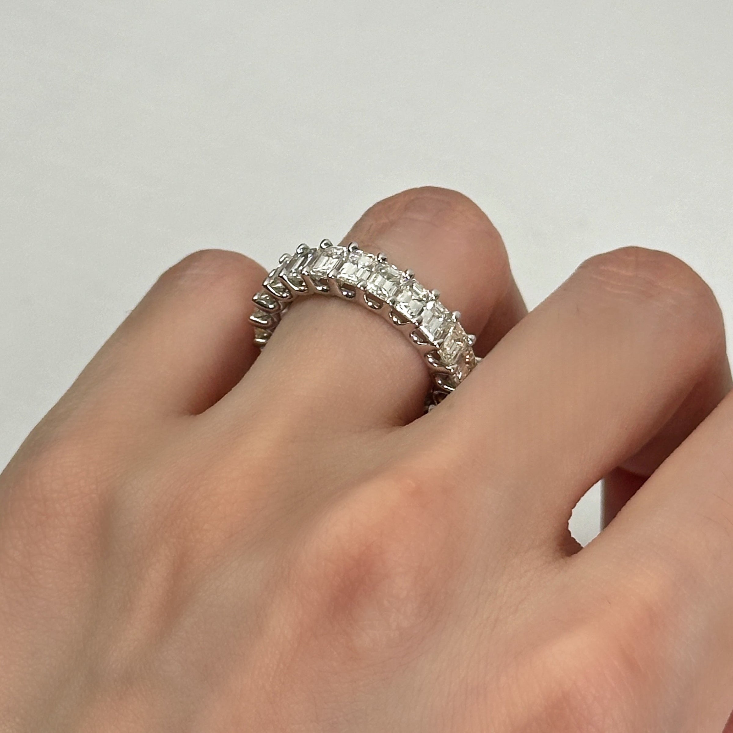14k White gold Eternity Band features 7.00ct RN-eter