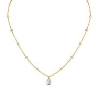 Station Necklace with Pear Shape Diamond Pendant