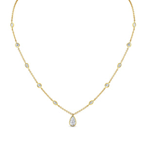 Station Necklace with Pear Shape Diamond Pendant