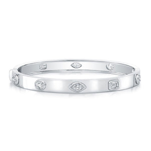 Fancy Shape Diamonds in 18k White Gold Hinged Bangle