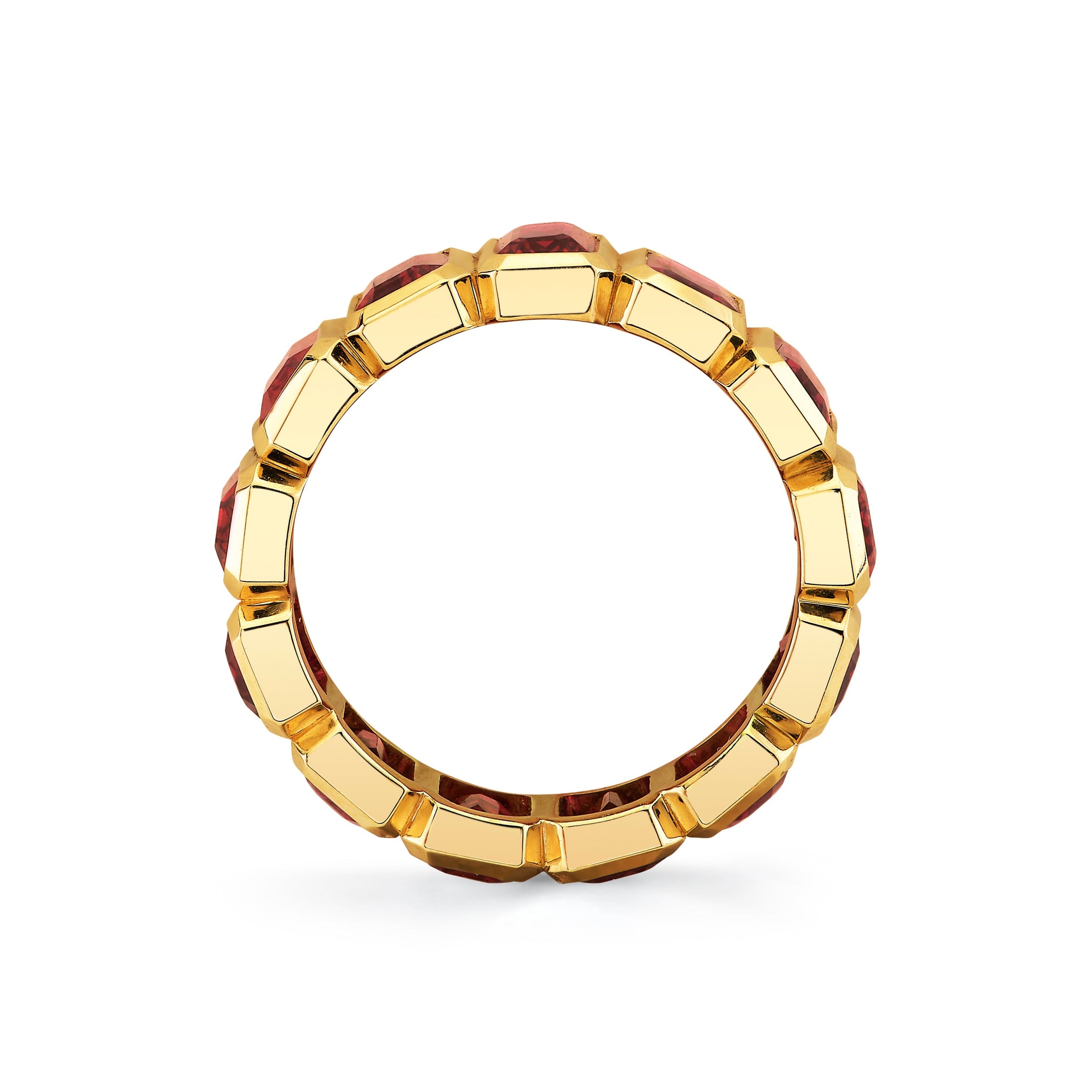 Emerald Cut Ruby Bezel Set Eternity Band