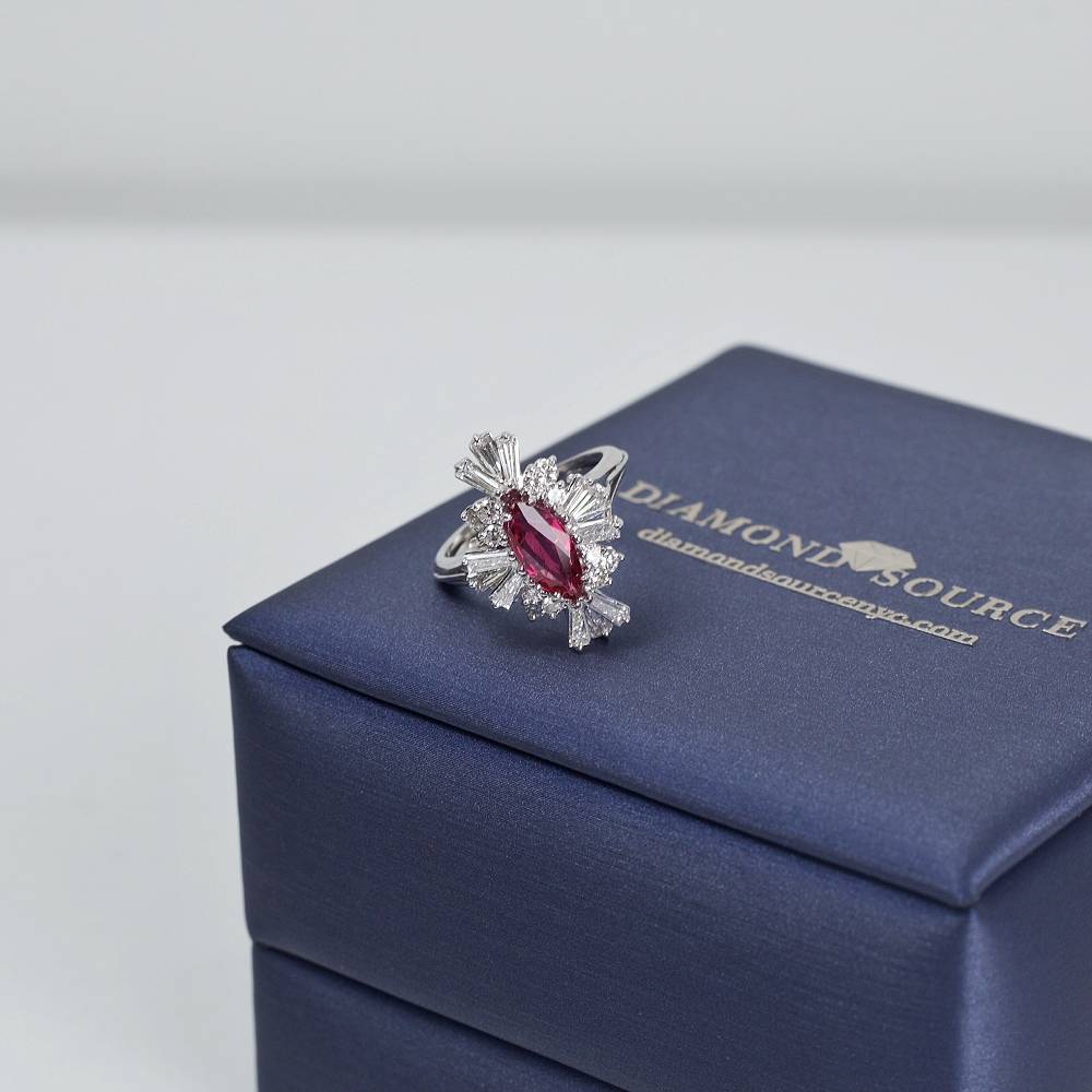 1.00ct Red Ruby Fashion Ring in 18k White Gold, RN-172000-1