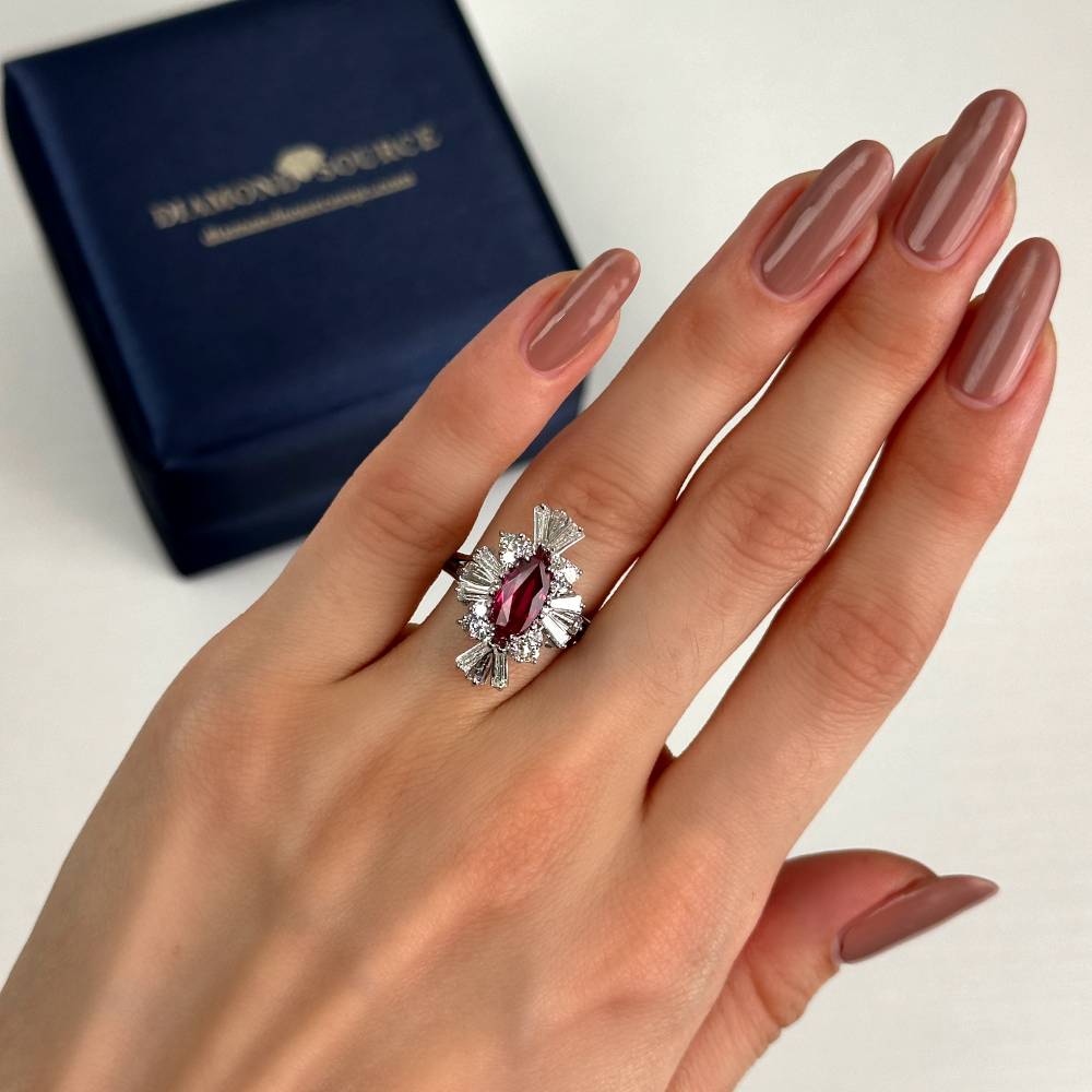 1.00ct Red Ruby Fashion Ring in 18k White Gold, RN-172000-1