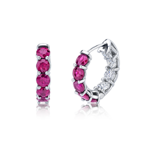 3 Carat Diamond and Ruby Huggies in 18K white gold