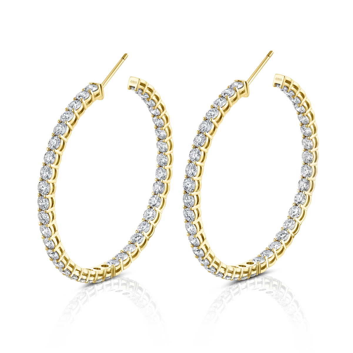 Signature Round Diamond Hoops in Yellow Gold - Large