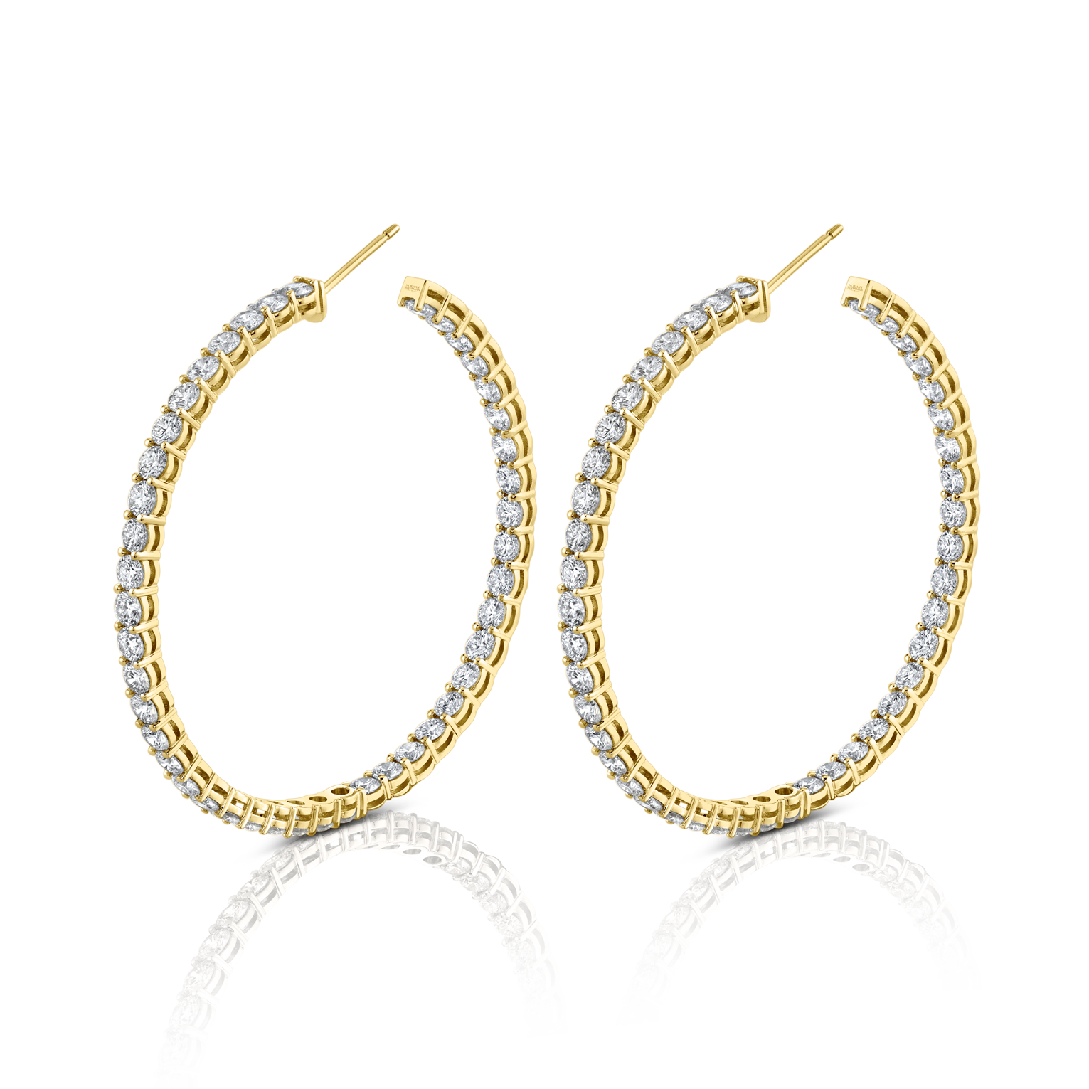 Signature Round Diamond Hoops in Yellow Gold - Large