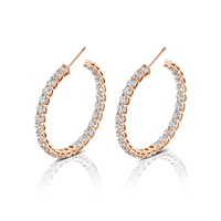 Signature Round Diamond Hoops in Rose Gold - Large