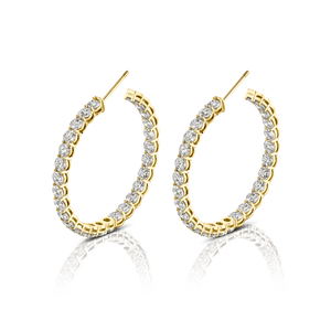 Signature Round Diamond Hoops in Yellow Gold - Large