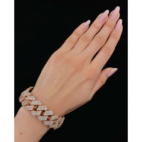19.80ct. Natural Diamond Cuban Bracelet Set In 10K Rose Gold, Round Brilliant Cut