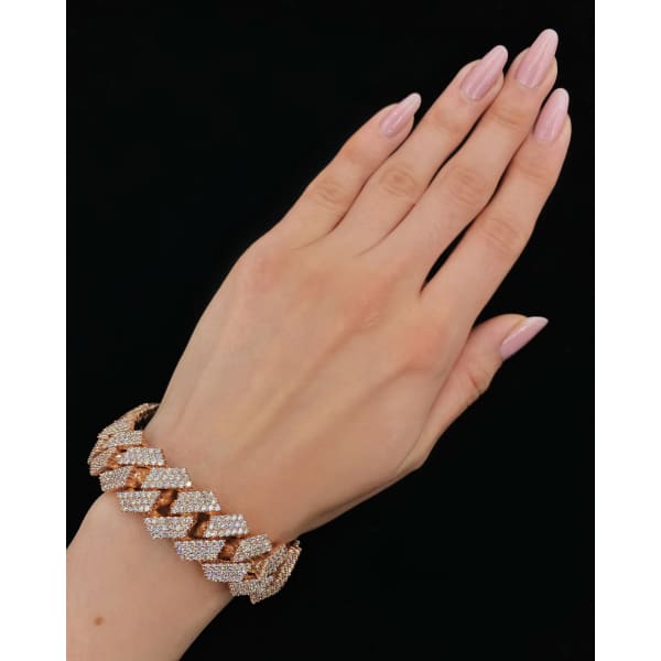 19.80ct. Natural Diamond Cuban Bracelet Set In 10K Rose Gold, Round Brilliant Cut