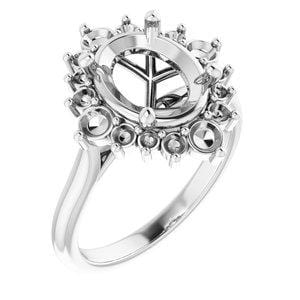 10K White 10x8 mm Oval Engagement Ring Mounting
