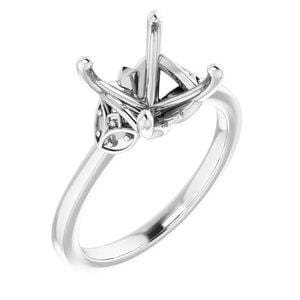 10K White 8 mm Asscher Engagement Ring Mounting