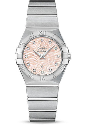 Omega Constellation Quartz Watch - 27 mm Steel Case - Pink Mother-Of-Pearl Diamond Dial - 123.10.27.60.57.002
