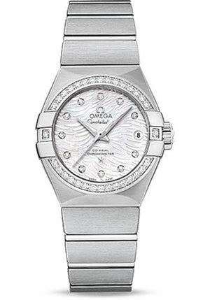 Omega Constellation Co-Axial Watch - 27 mm Steel Case - Diamond-Set Bezel - Mother-Of-Pearl Dial - 123.15.27.20.55.003