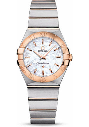 Omega Ladies Constellation Quartz Watch - 27 mm Brushed Steel And Red Gold Case - Mother-Of-Pearl Dial - 123.20.27.60.05.001