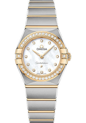 Omega Constellation Manhattan Quartz Watch - 25 mm Steel And Yellow Gold Case - Diamond-Paved Bezel - Mother-Of-Pearl Diamond Dial - 131.25.25.60.55.002