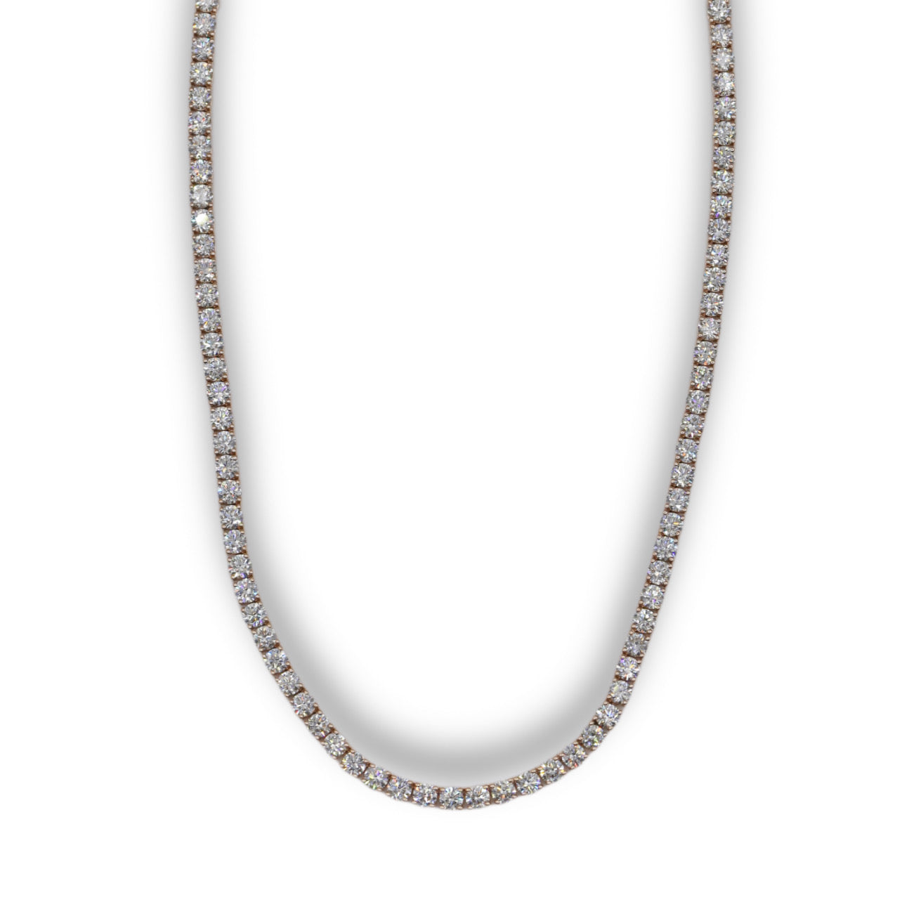 15.00ct. Diamond Tennis Bracelet Set In 14K Rose Gold, Prong Set Round Brilliant Cut