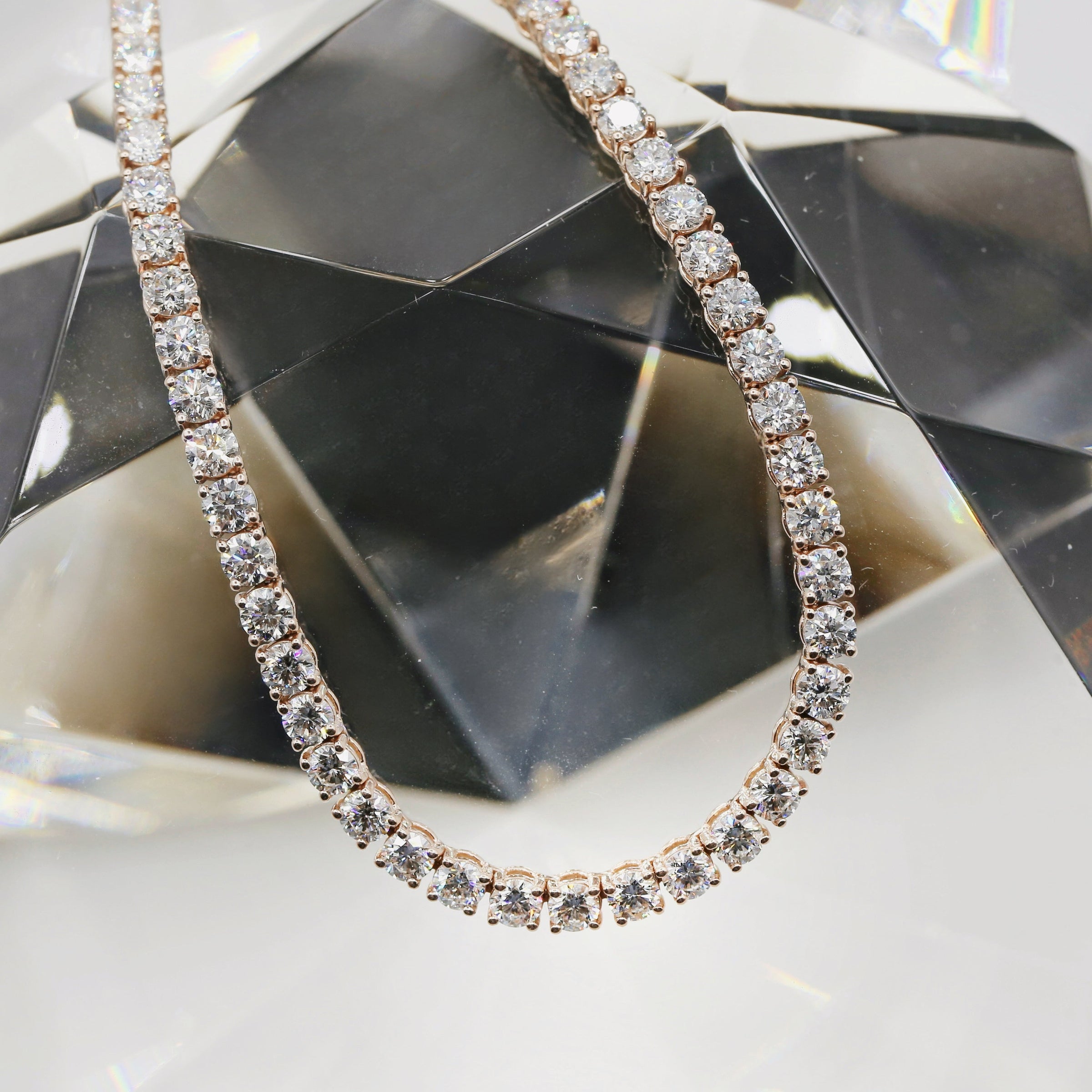 15.00ct. Diamond Tennis Bracelet Set In 14K Rose Gold, Prong Set Round Brilliant Cut