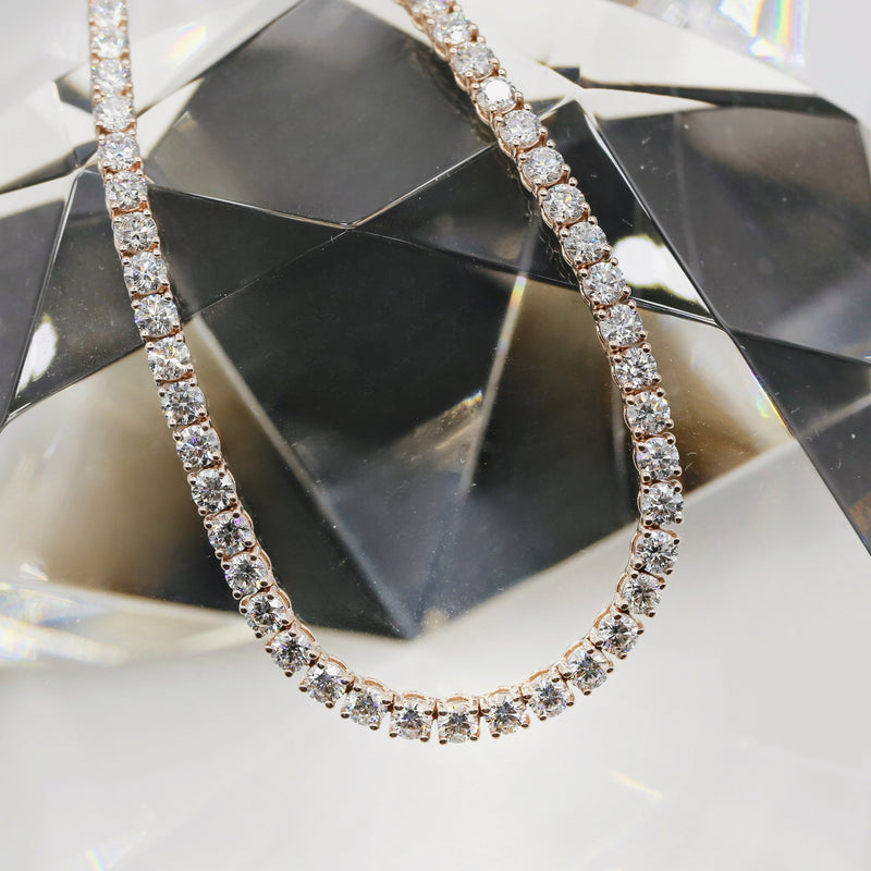 15.00ct. Diamond Tennis Bracelet Set In 14K Rose Gold, Prong Set Round Brilliant Cut