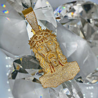 12.60ct. Jesus Shaped Diamond Pendant Set In 14K Yellow Gold