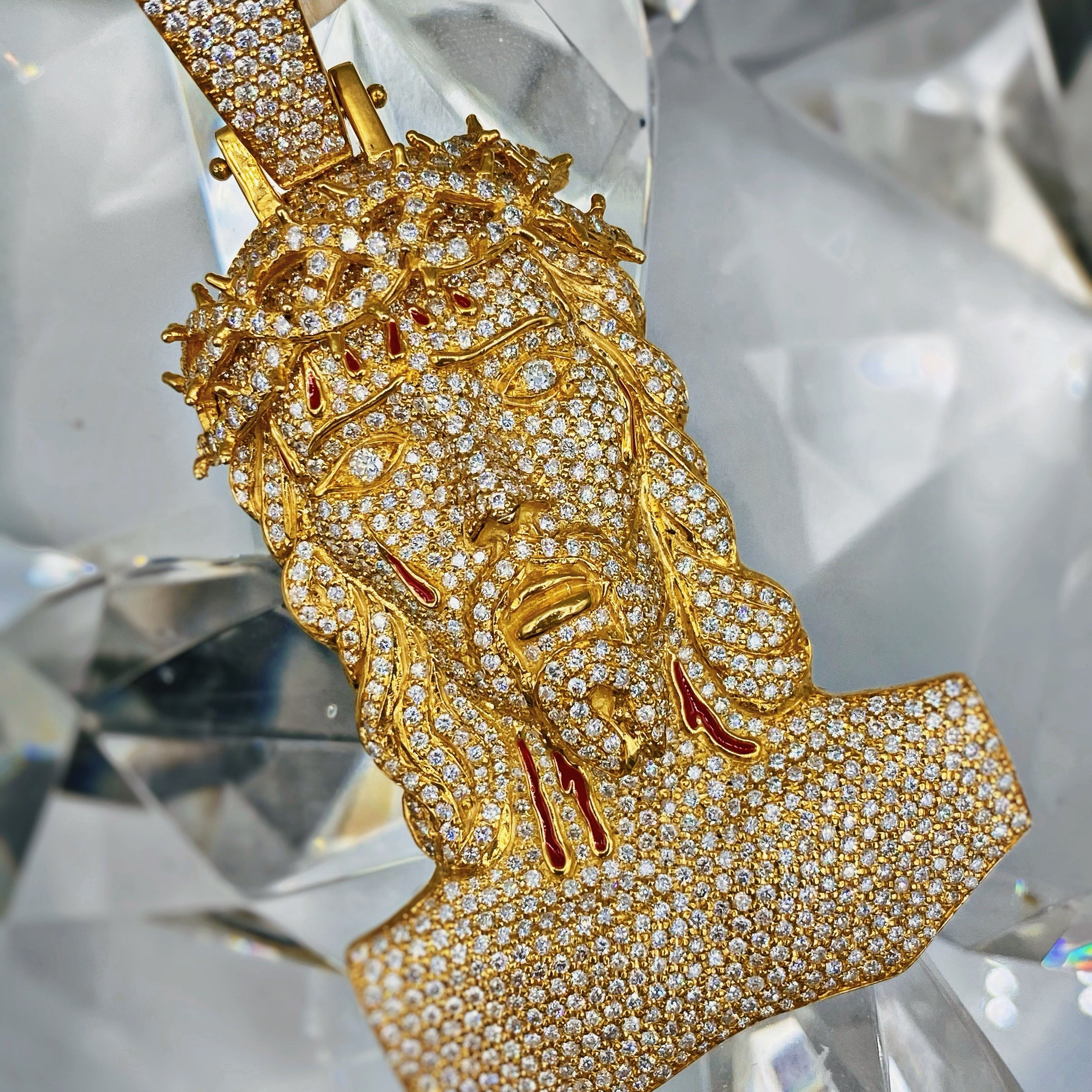 12.60ct. Jesus Shaped Diamond Pendant Set In 14K Yellow Gold