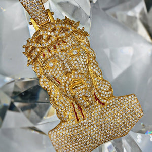 12.60ct. Jesus Shaped Diamond Pendant Set In 14K Yellow Gold