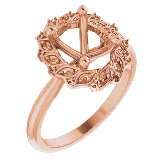 14K Rose 9x7 mm Oval .07 CTW Natural Diamond Semi-Set Floral-Inspired Halo-Style Engagement Ring