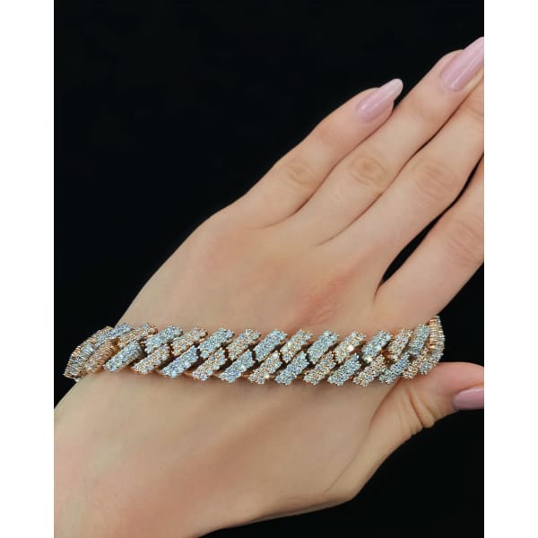 16.80ct. Natural Diamond Cuban Bracelet Set In 14K White & Rose Gold, Round Brilliant Cut
