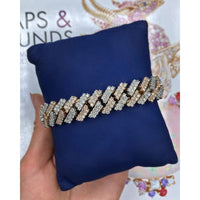 16.80ct. Natural Diamond Cuban Bracelet Set In 14K White & Rose Gold, Round Brilliant Cut