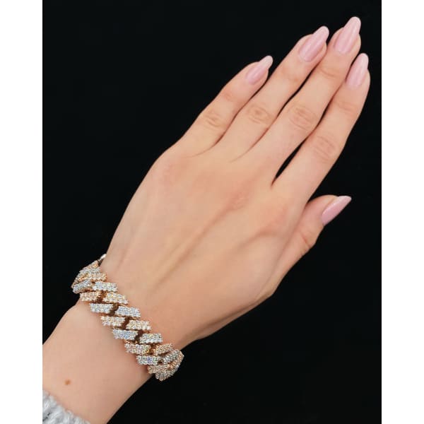 16.80ct. Natural Diamond Cuban Bracelet Set In 14K White & Rose Gold, Round Brilliant Cut