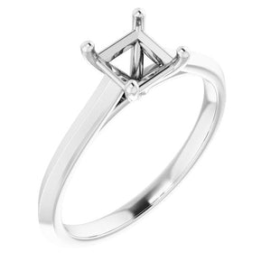 14K White 5 mm Square Solitaire Engagement Ring Mounting