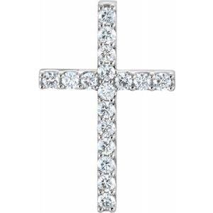 14K White 5/8 CTW Natural Diamond Petite Cross Pendant