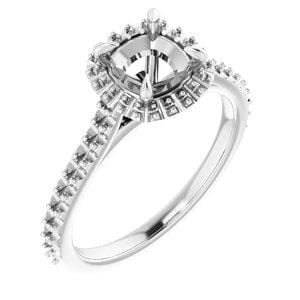 14K White  6 mm Cushion Engagement Ring Mounting