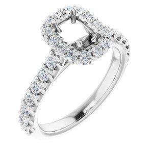 14K White 6x4 mm Emerald 3/4 CTW Diamond Semi-Set Engagement Ring