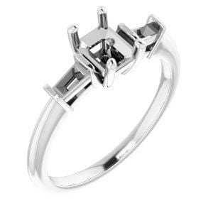14K White  6x4 mm Emerald Engagement Ring Mounting