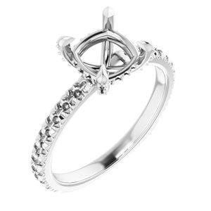 14K White 7 mm Cushion Engagement Ring Mounting
