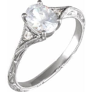 14K White 7x5 mm Oval .02 CTW Natural Diamond Semi-Set Engagement Ring