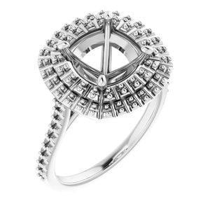 14K White  8 mm Cushion Engagement Ring Mounting
