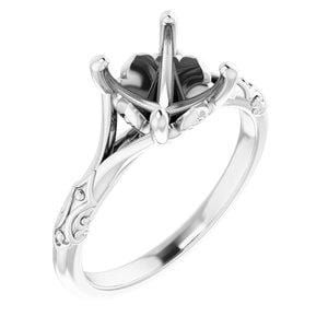 14K White 8 mm Round Solitaire Engagement Ring Mounting