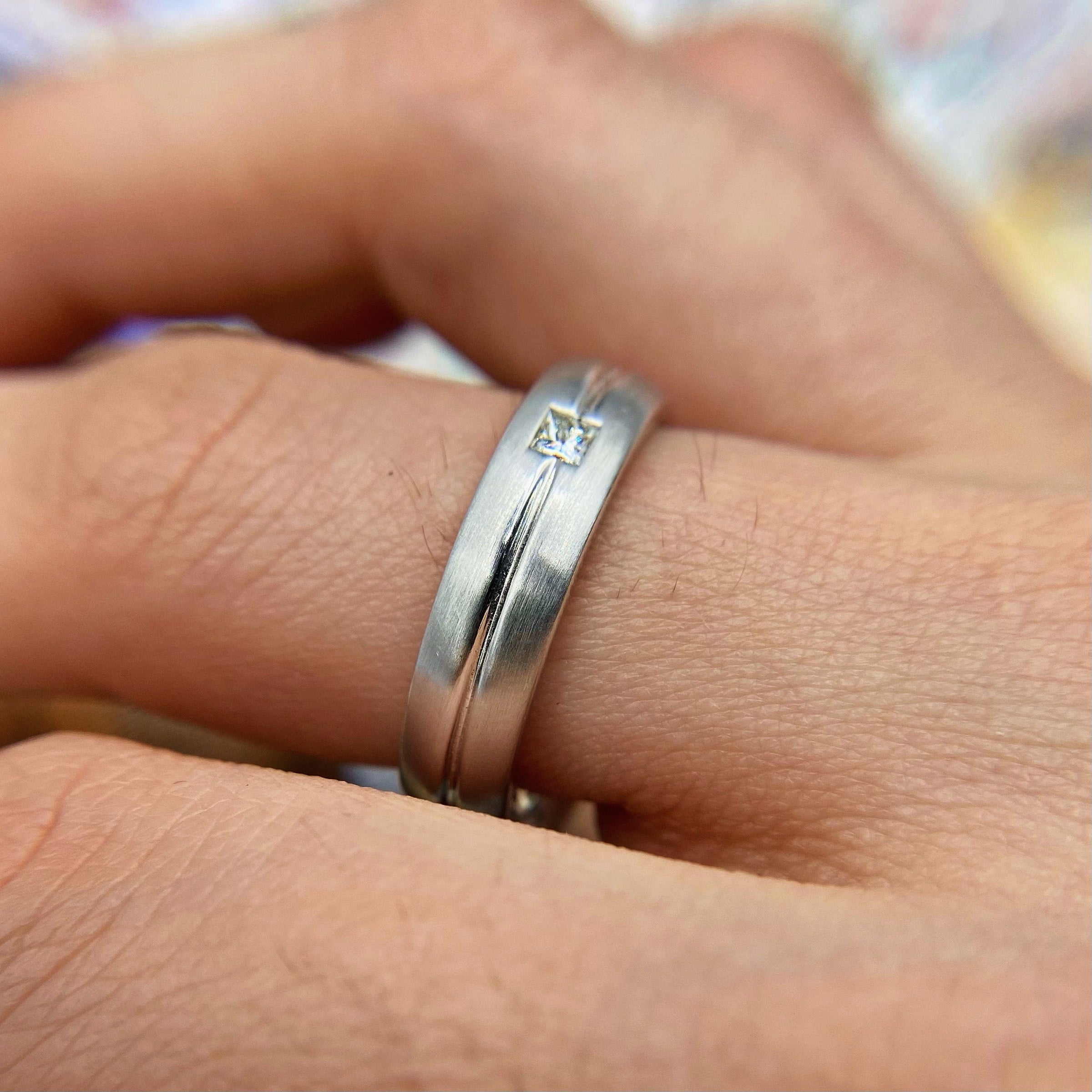 14k White Gold Band features 0.12ct. Princess Cut Diamonds BA-2100