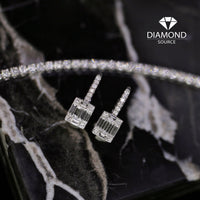 1.50ct. Diamond Earrings Set In 14K White Gold, Round & Baguette Cut