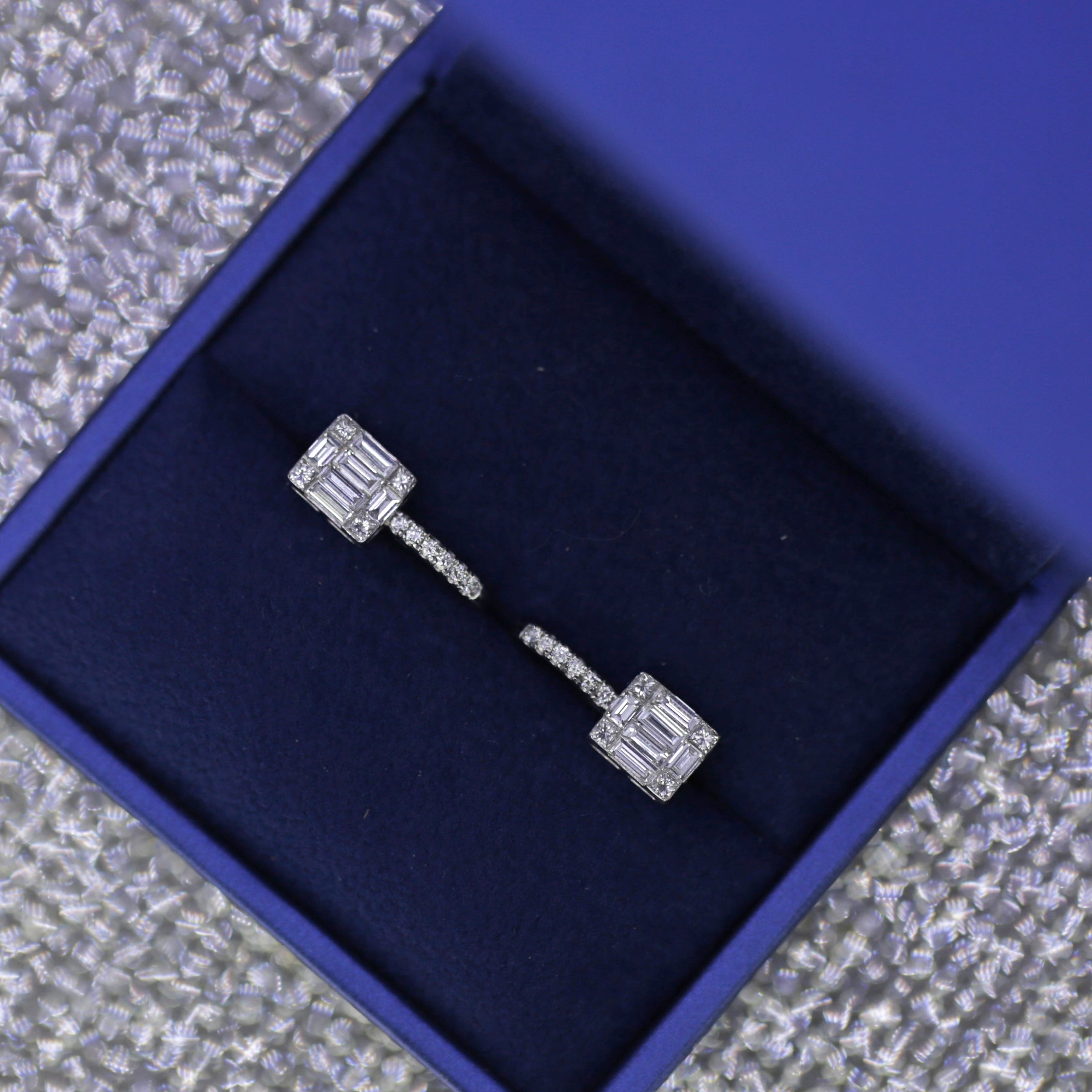 1.50ct. Diamond Earrings Set In 14K White Gold, Round & Baguette Cut