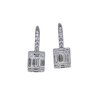 1.50ct. Diamond Earrings Set In 14K White Gold, Round & Baguette Cut