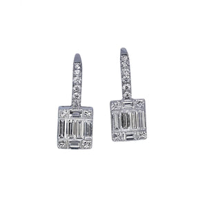 1.50ct. Diamond Earrings Set In 14K White Gold, Round & Baguette Cut