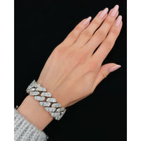13.60ct. Natural Diamond Cuban Bracelet Set In 14K White Gold, Round Brilliant & Emerald Cut