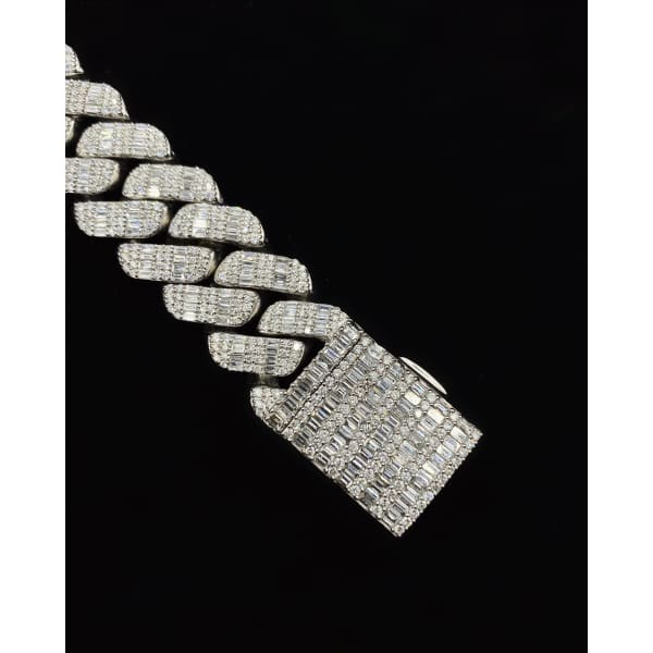 13.60ct. Natural Diamond Cuban Bracelet Set In 14K White Gold, Round Brilliant & Emerald Cut