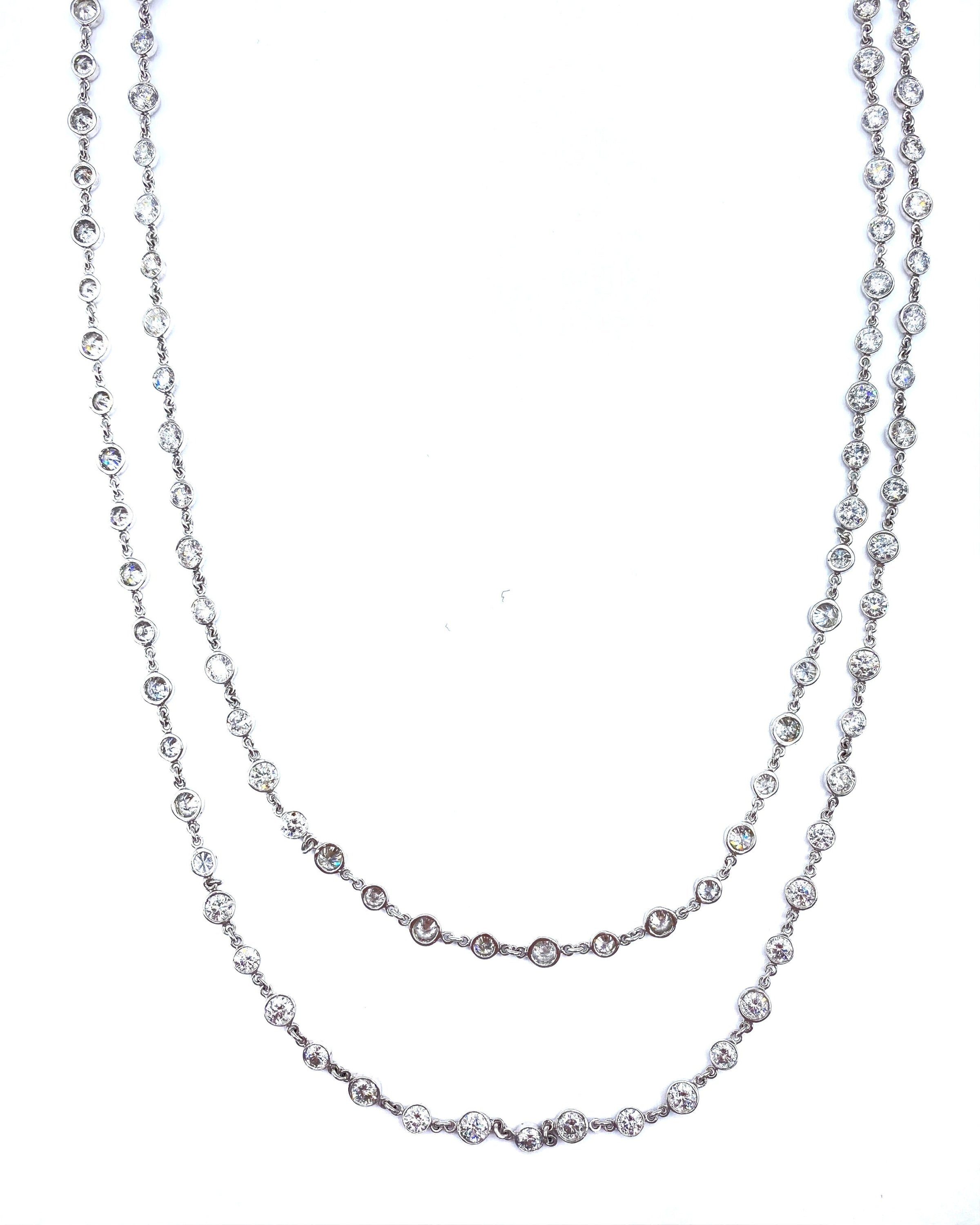 20.00ct. Diamond Necklace Set In 14K White Gold, Round Brilliant Cut