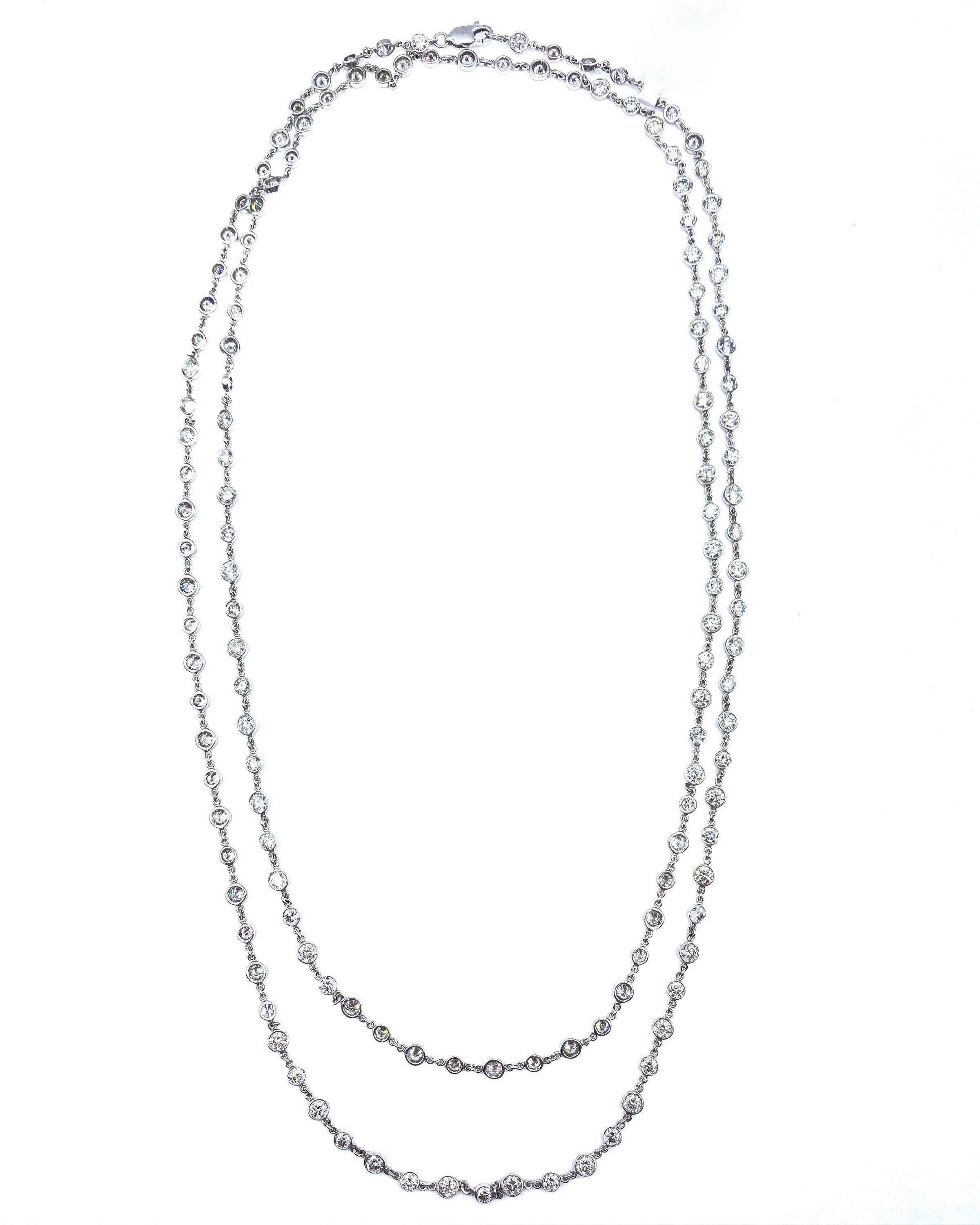 20.00ct. Diamond Necklace Set In 14K White Gold, Round Brilliant Cut