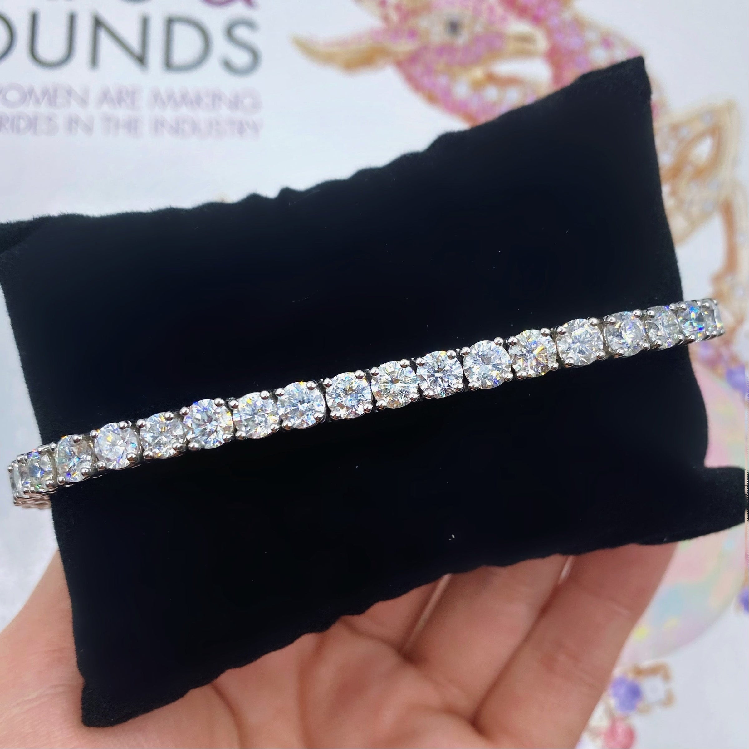 15.6ct. Natural Diamond Tennis Bracelet Set In 14K White Gold, Round Cut